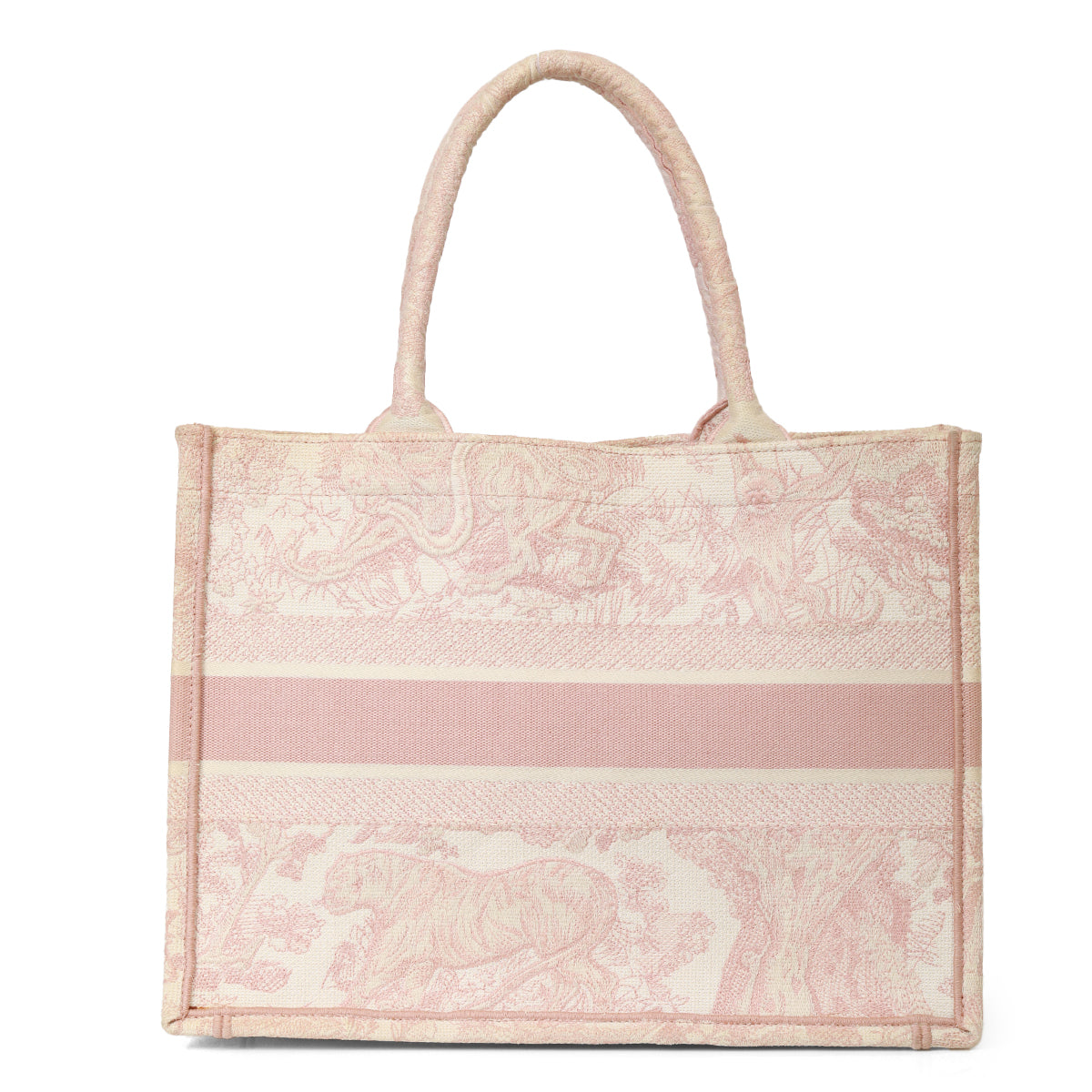 Medium Book Tote Ecru And Pink Toile De Jouy Embroidery Confidential Couture