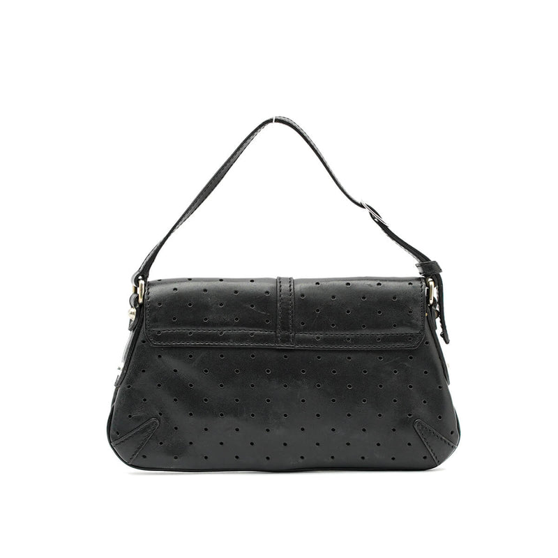 Reins Perforated Black Leather Mini Shoulder Bag