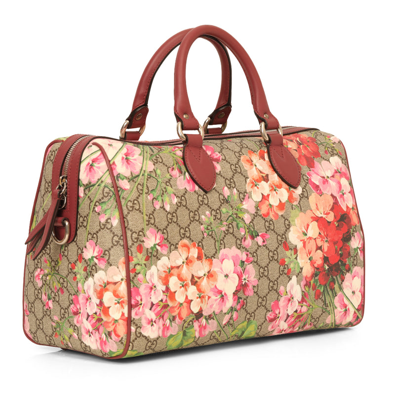 Pink Beige GG Supreme Canvas Blooms Boston Bag Supreme