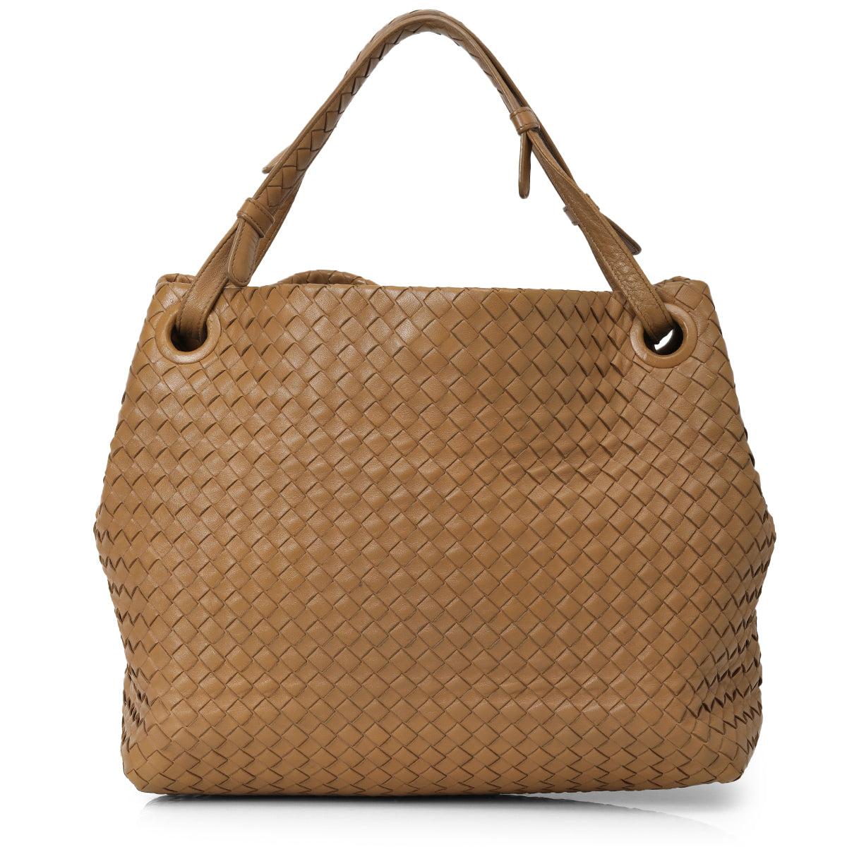 Camel Intrecciato Woven Nappa Leather Seamless Garda Tote Bag One Size