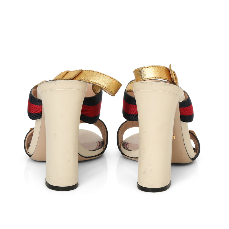 Multicolour Leather & Web Trim Block Heel Sandals - 39.5