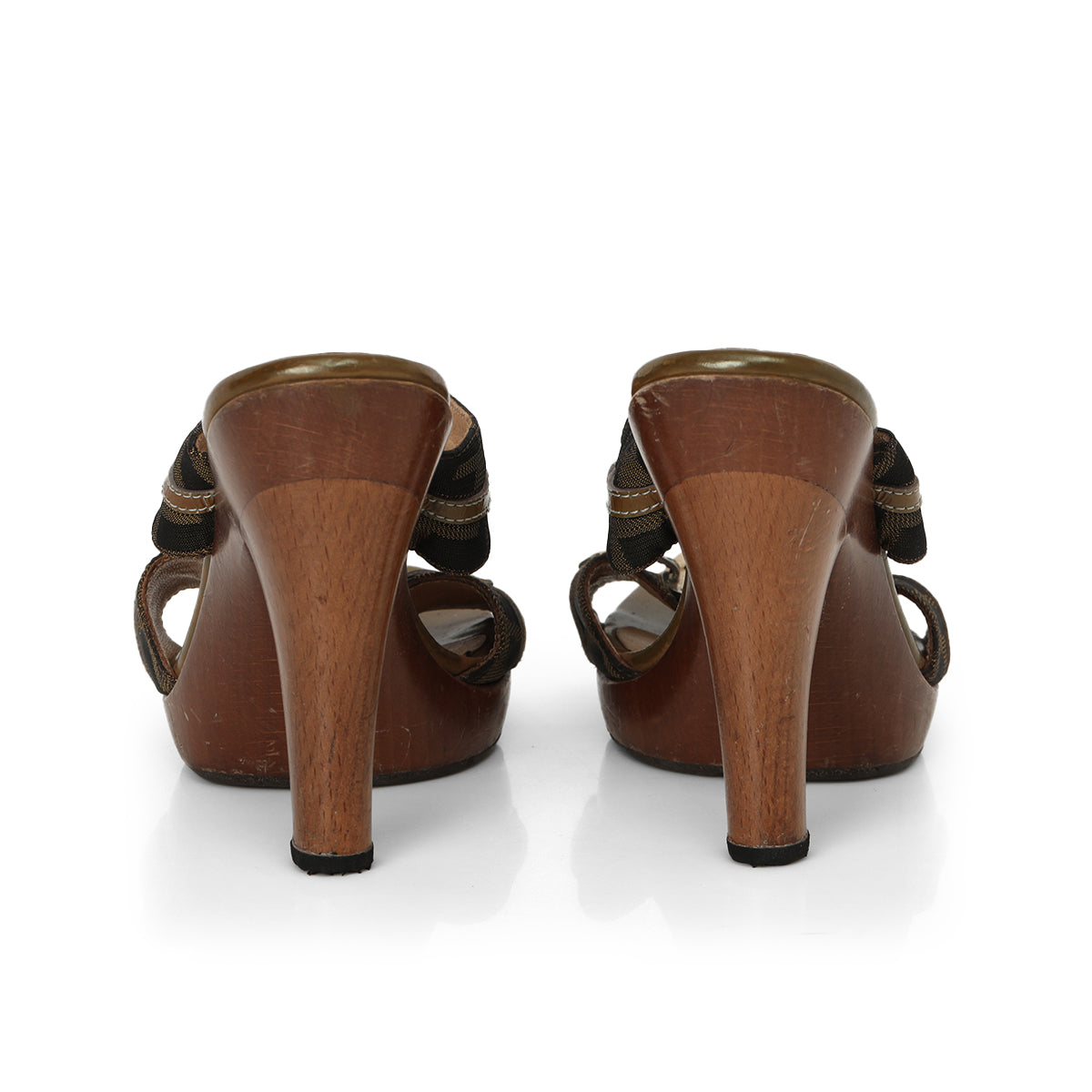 Brown FF Monogram Printed Mules with Gold Logo -36