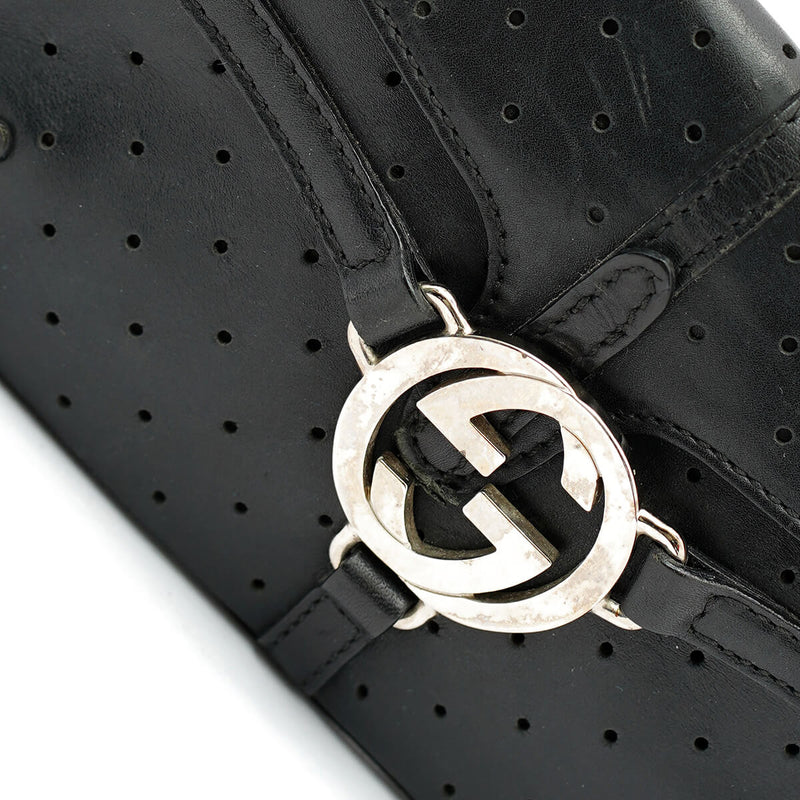 Reins Perforated Black Leather Mini Shoulder Bag