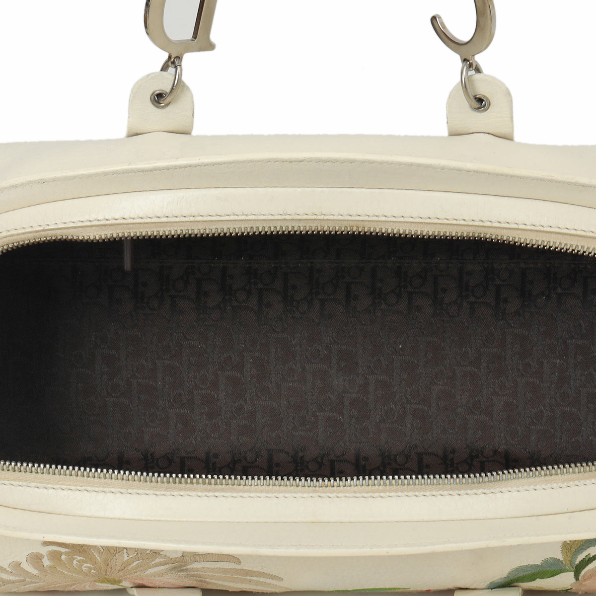 White Diorissimo Embroidered Flower Frame Satchel Bag One size