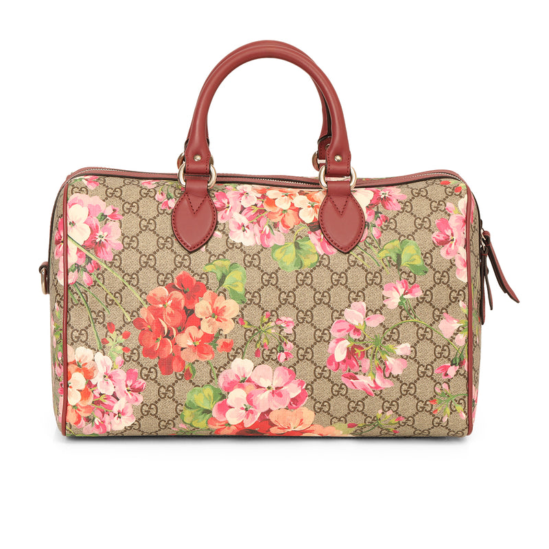 Pink Beige GG Supreme Canvas Blooms Boston Bag Supreme