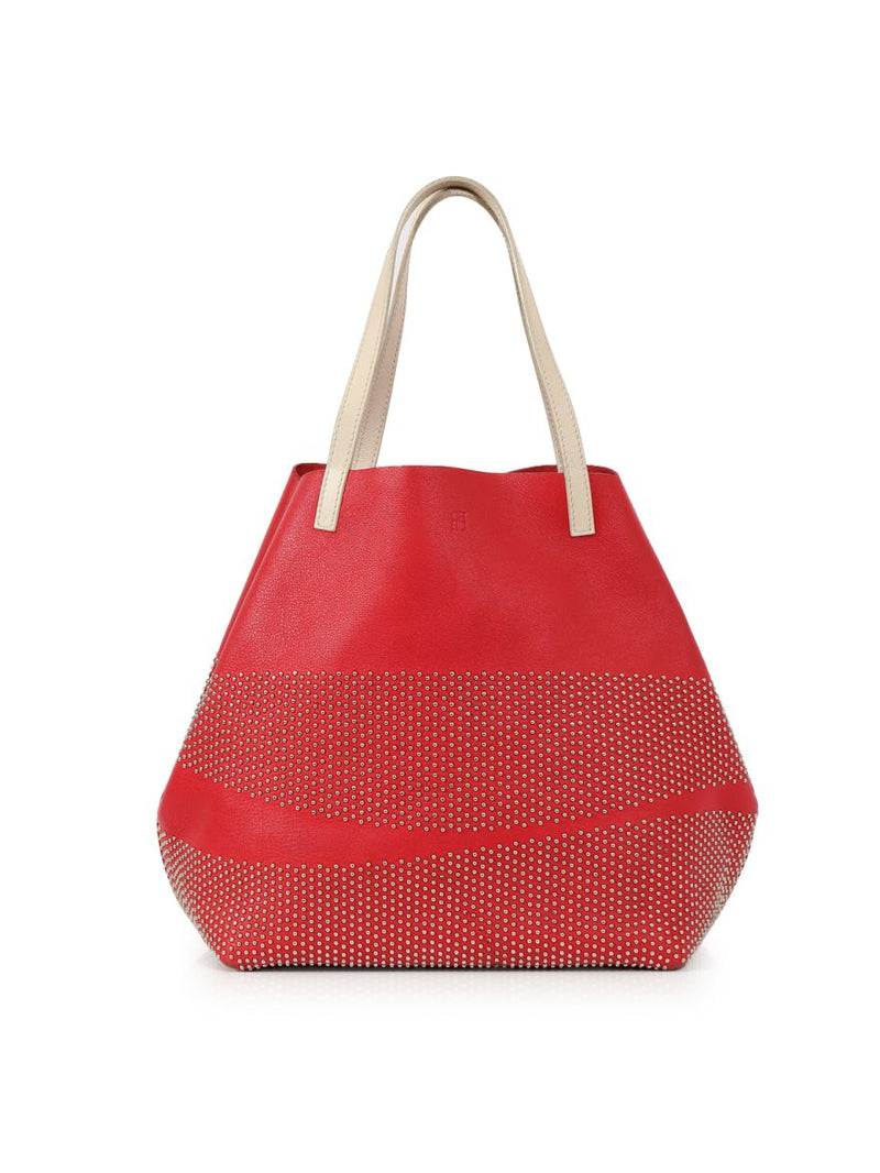Carolina Herrera Red Beaded Tote Bag One Size