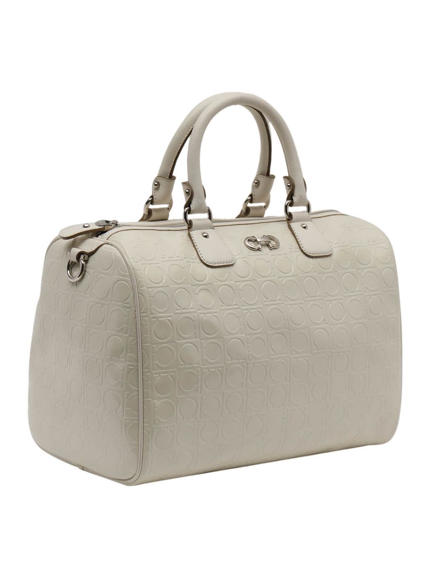 White Patent Leather Monogram Boston Bag