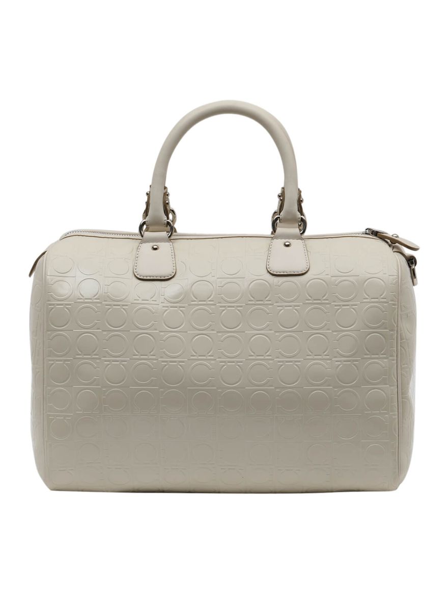 White Patent Leather Monogram Boston Bag