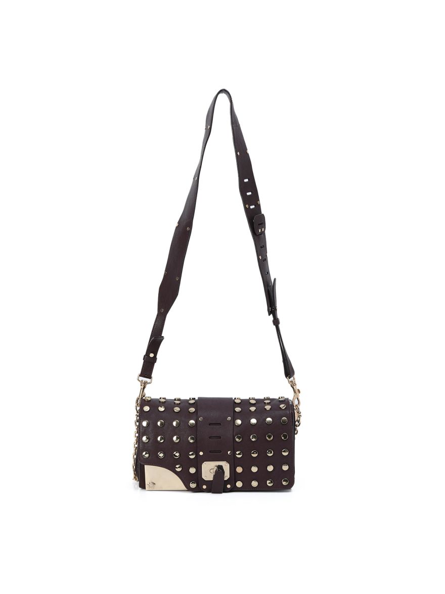 Wine Gold Studded Crossbody Bag One Size