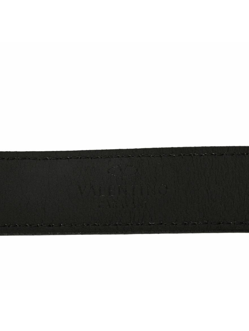 Black Leather And Suede Crystal V Logo Belt Size: 38
