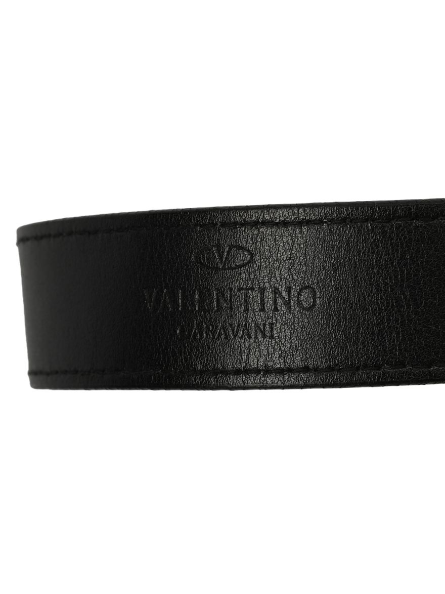 Black Leather And Suede Crystal V Logo Belt Size: 38