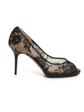 Black Lace and Mesh Dahlia Peep Toe Pumps Size-39