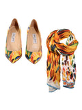 Anouk Feather Print Pumps, With  Multicolour Printed Scarf Combo Size 39