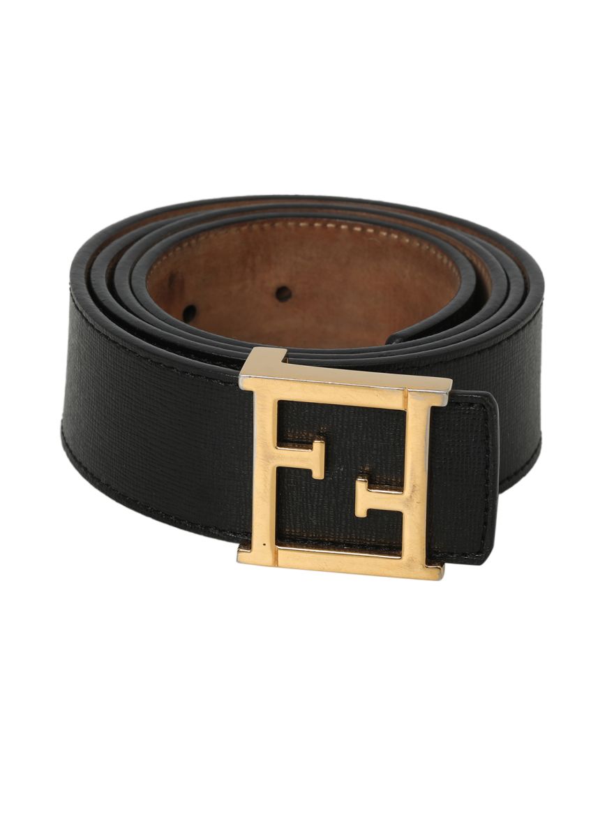 Black Leather FF Logo Buckle Belt90/36