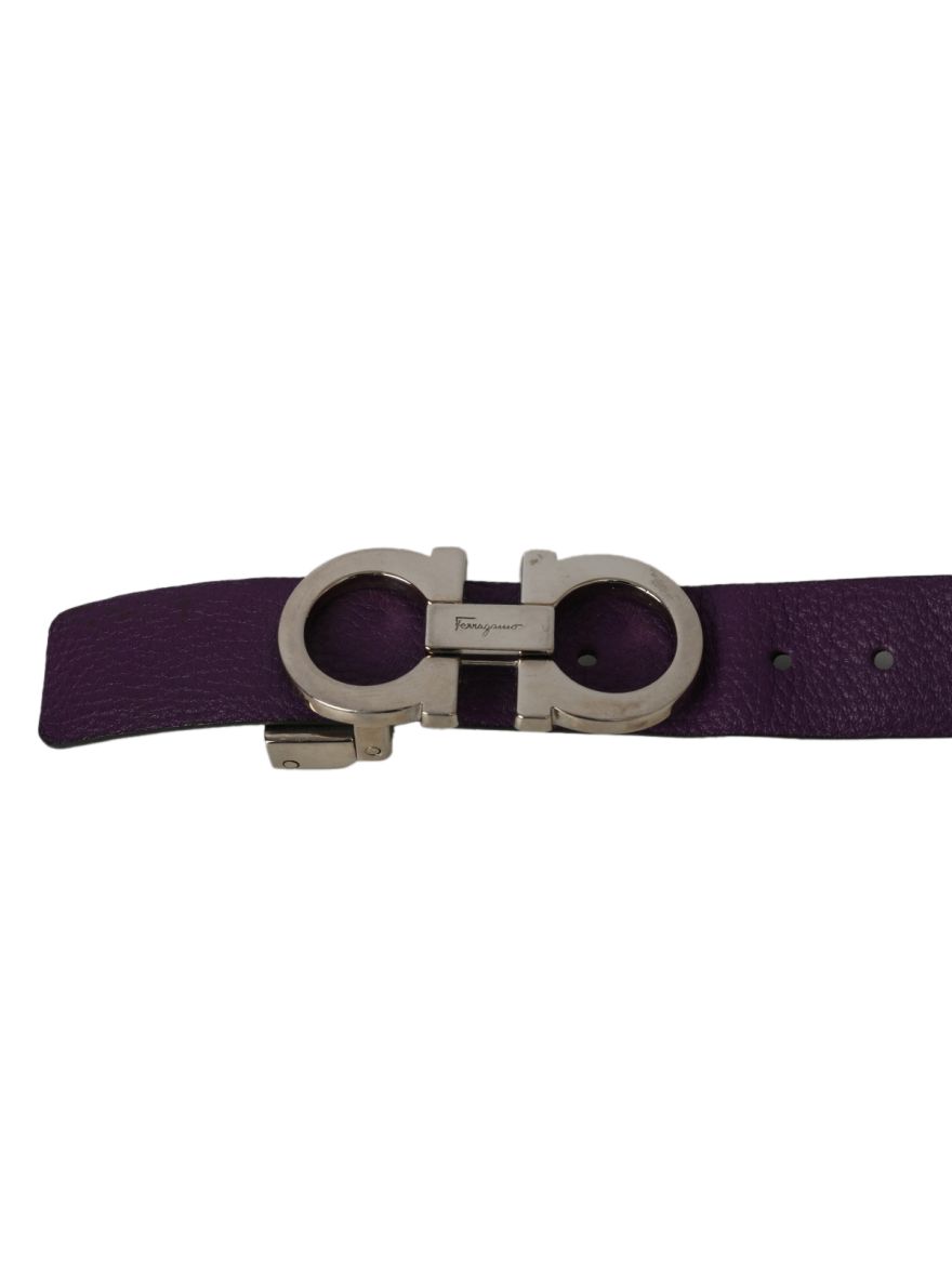 Purple Leather Gancini Buckle Belt Size- 90/36