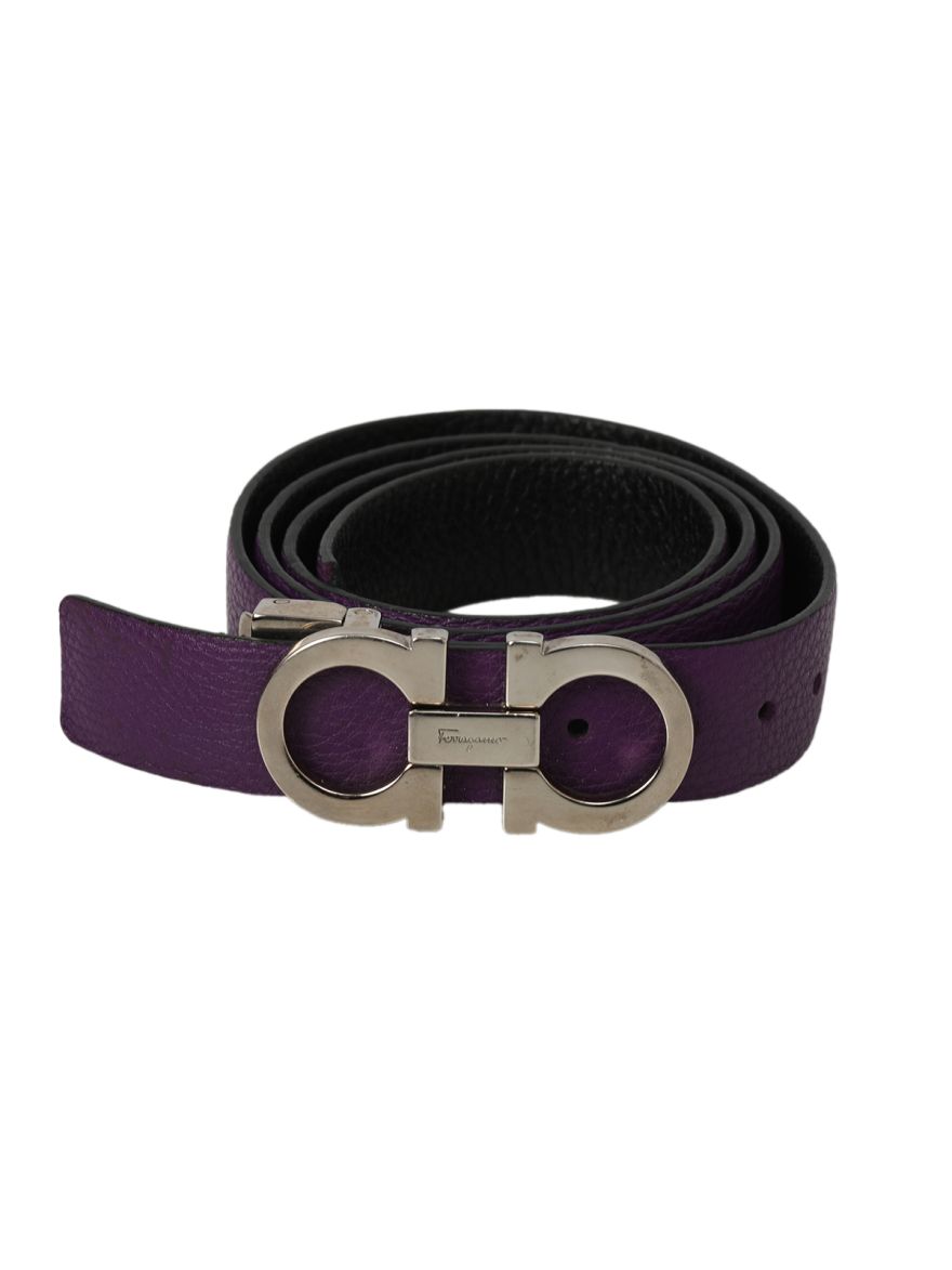 Purple Leather Gancini Buckle Belt Size- 90/36