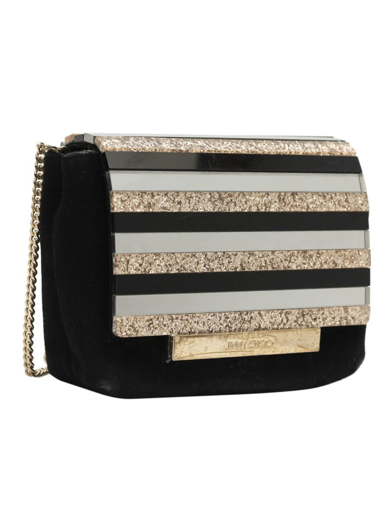 Suede And Glitter Finished Shoulder Bag