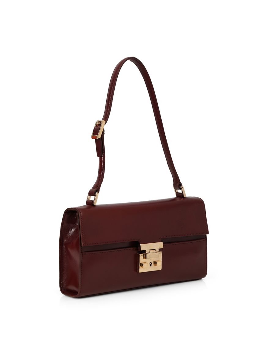 Maroon Padlock Leather Shoulder Bag One Size