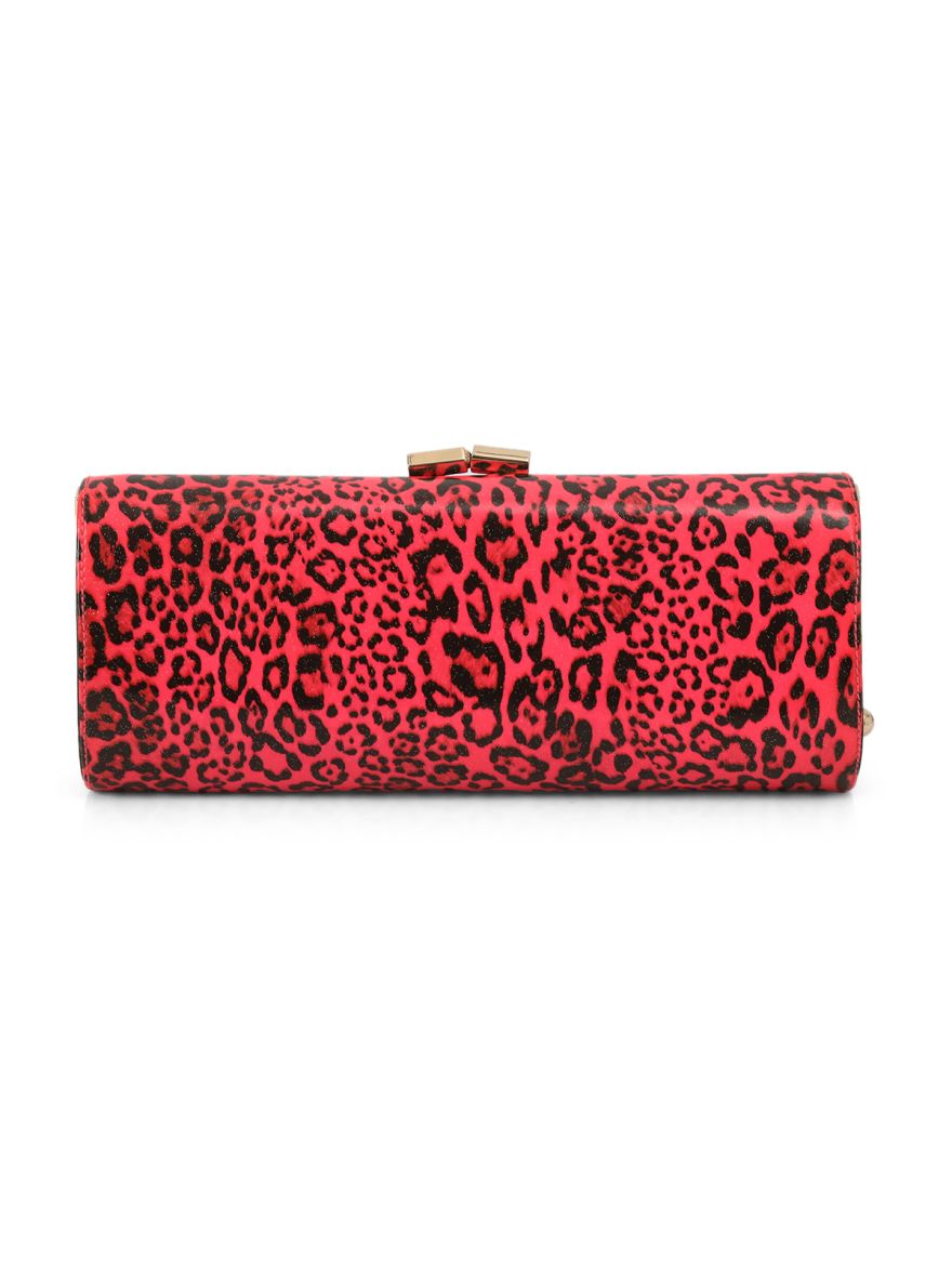 Leopard Print Patent Leather Tube Clutch One Size