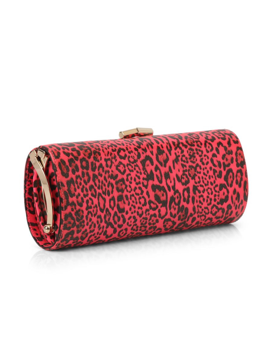 Leopard Print Patent Leather Tube Clutch One Size