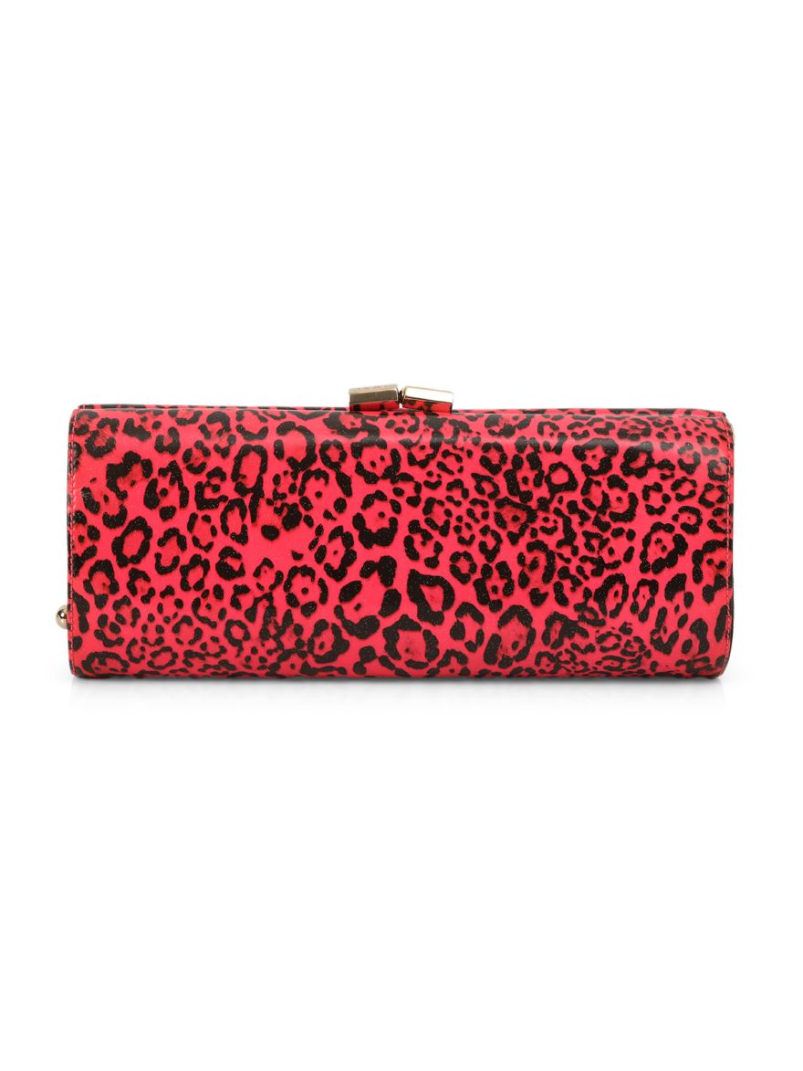 Leopard Print Patent Leather Tube Clutch One Size