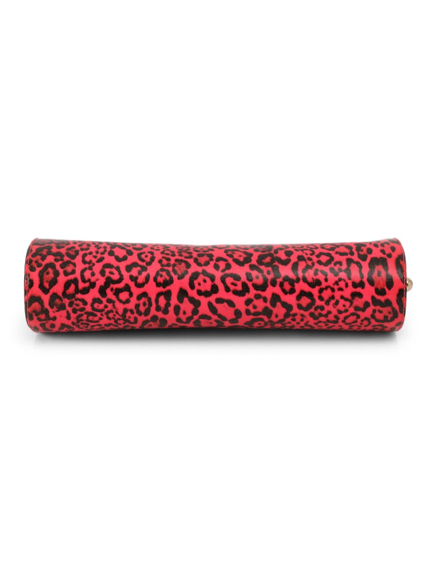 Leopard Print Patent Leather Tube Clutch One Size