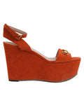 Orange Suede Horsebit Wedges/Size-40