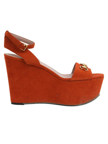 Orange Suede Horsebit Wedges/Size-40