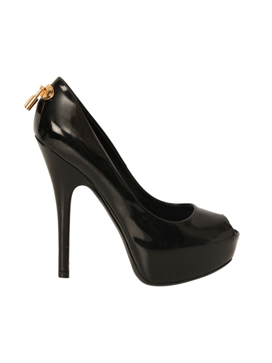 Black Patent Leather Oh Really! Peep Toe Pumps Size-38