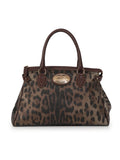 Green/Brown Leopard Print Coated Canvas Zip Satchel Medium