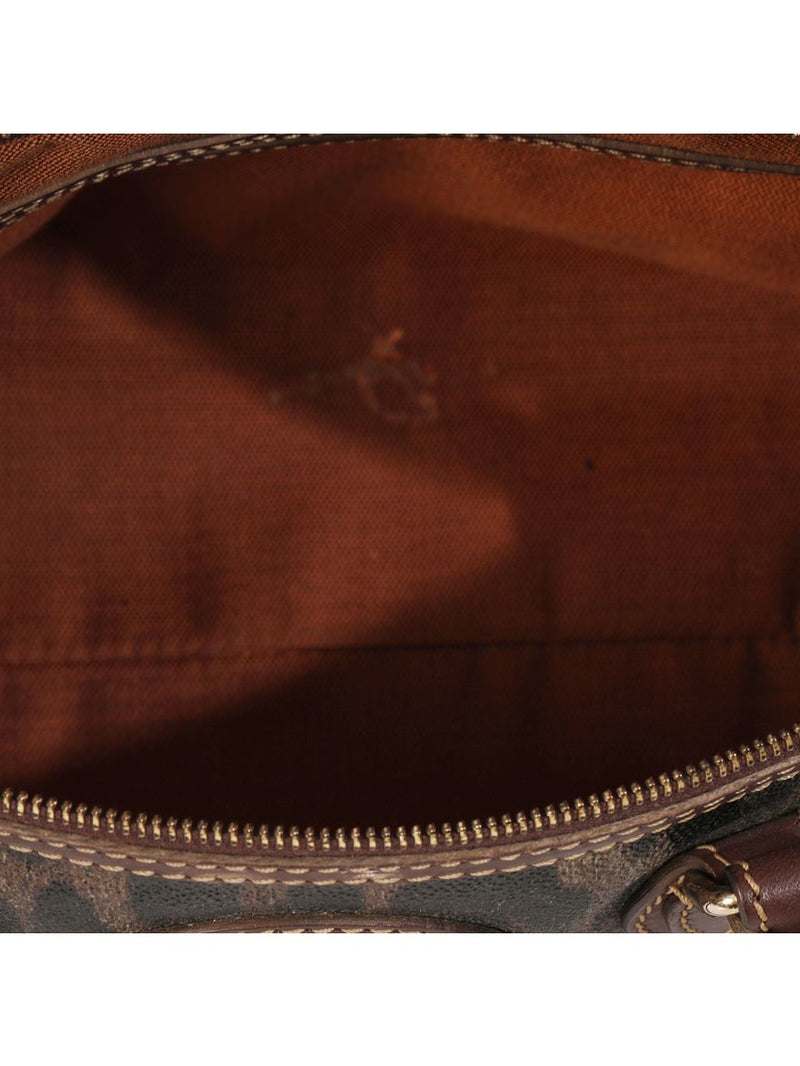 Green/Brown Leopard Print Coated Canvas Zip Satchel Medium