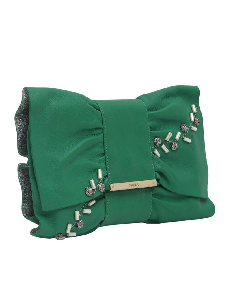 Hand Embroidered Green  Clutch