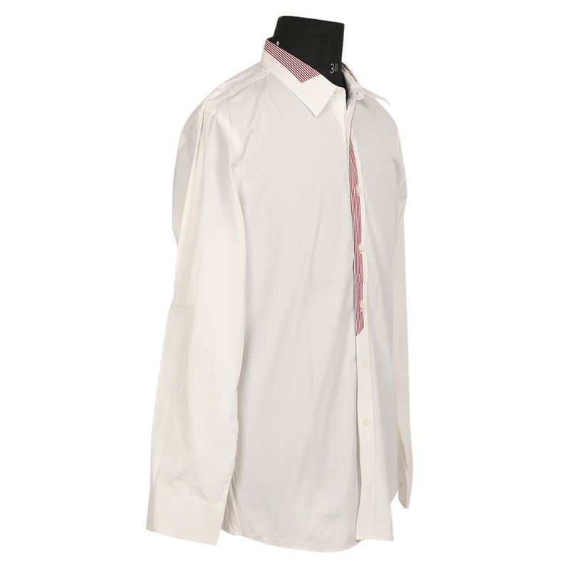 White Men's Shirt with Striped Collar/Size-43