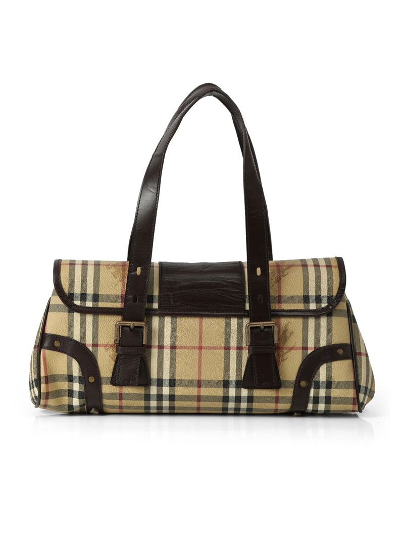 Leather Trimmed Haymarket Check Shoulder Bag Medium