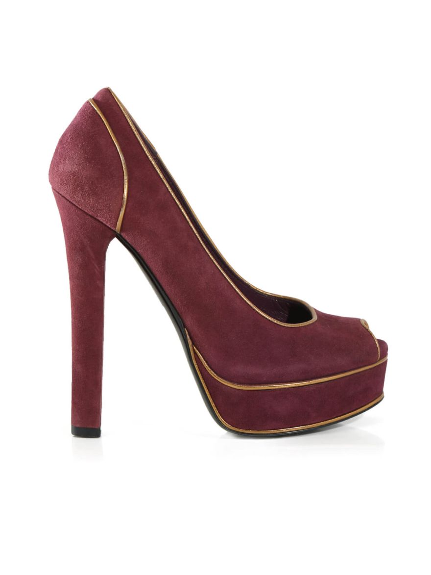 Burgundy Suede Peep Toe Pumps/Size-35.5EUR