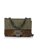 Taupe Glitter & Leather Mini Rebel Crossbody Bag Small