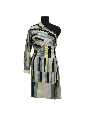 Striped One Shoulder Shirt Dress/Size-UK-6