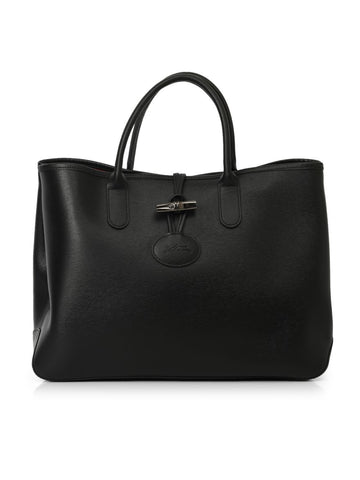 Longchamp Black Leather Roseau Tote One Size