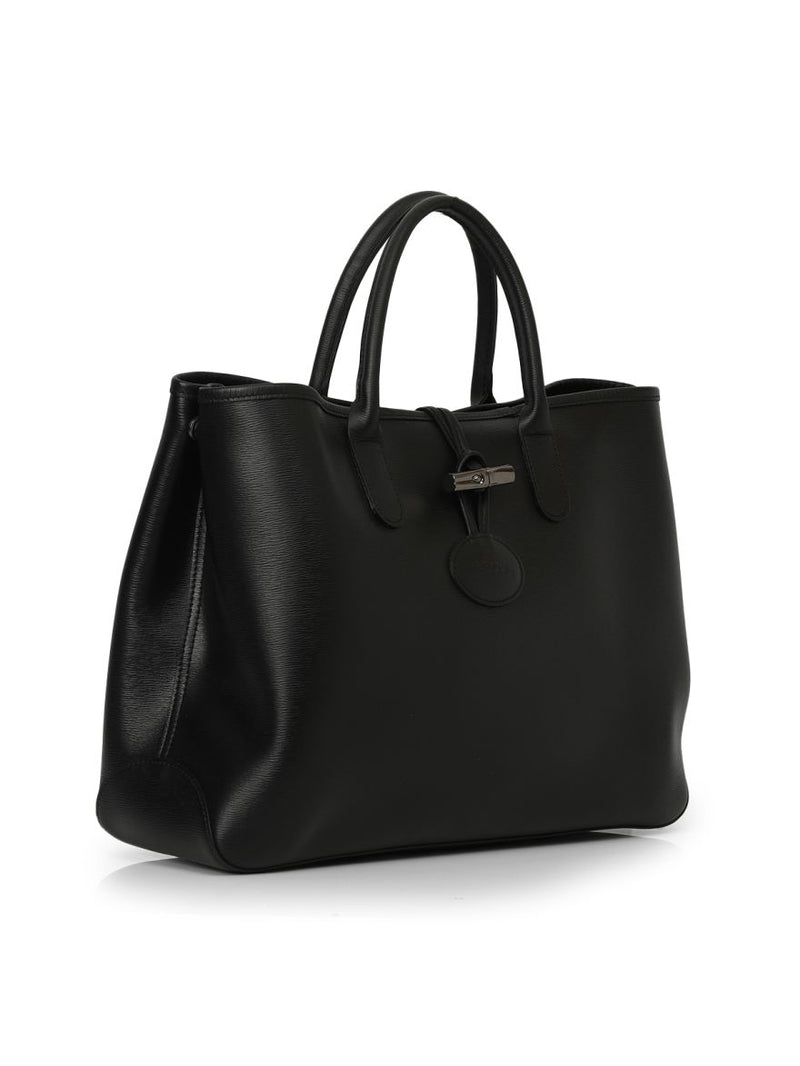 Longchamp Black Leather Roseau Tote One Size