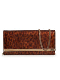 Patent Leopard Print Clutch With Chain Strap Small