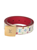 White Multicolor Monogram Canvas Reversible Belt Size- 48cm