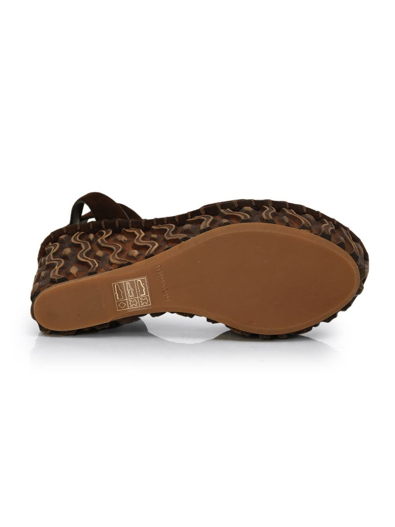 Brown Suede Ankle Strap Wedge Heel Sandals Size: 36