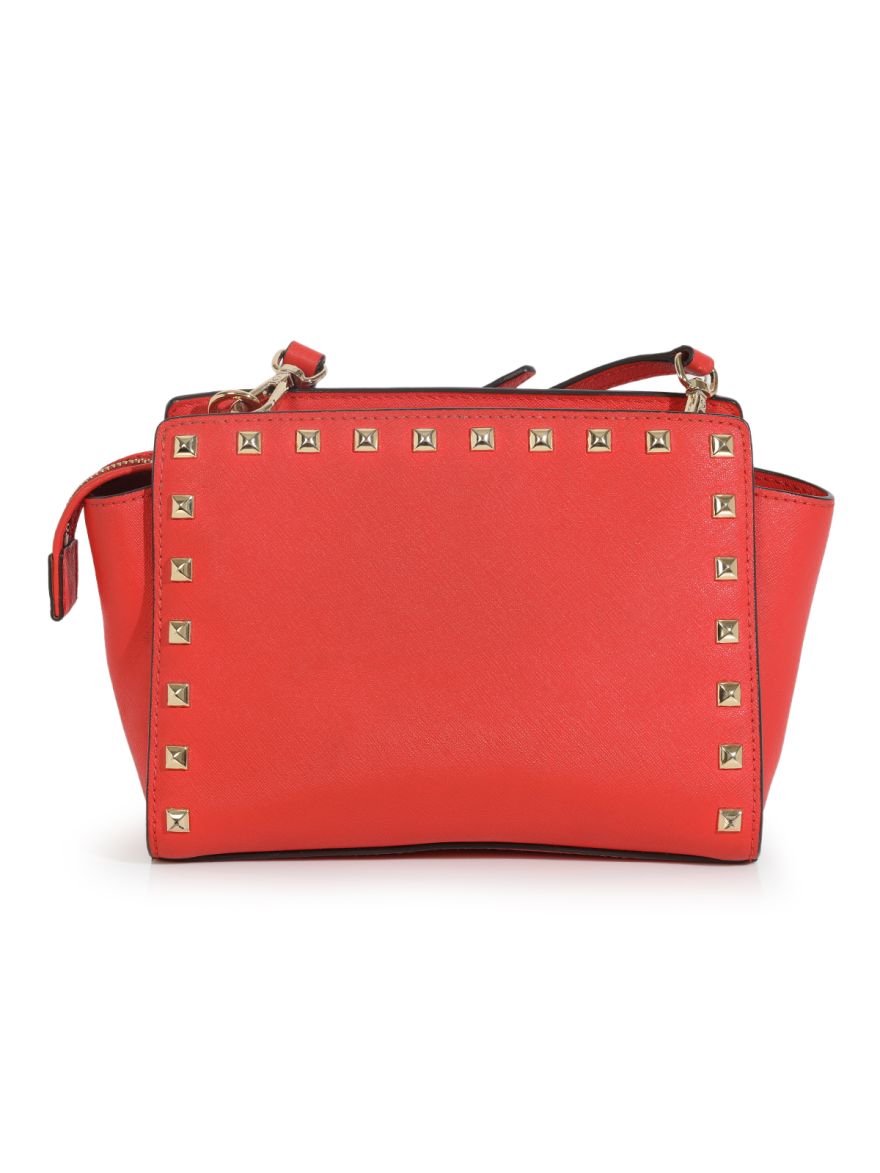 Coral Red Studded Crossbody Bag