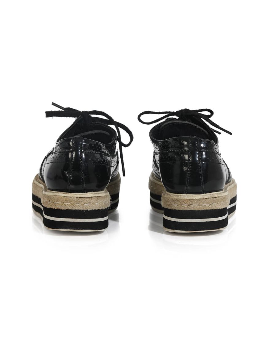 Black Brogue Leather Derby Lace Up Espadrille Sneakers/Size-38EUR