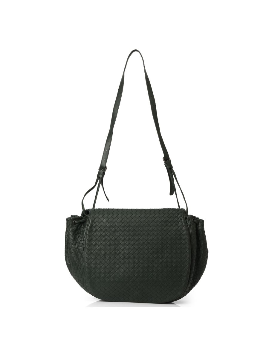 Green Intrecciato Leather Flap Messenger Bag