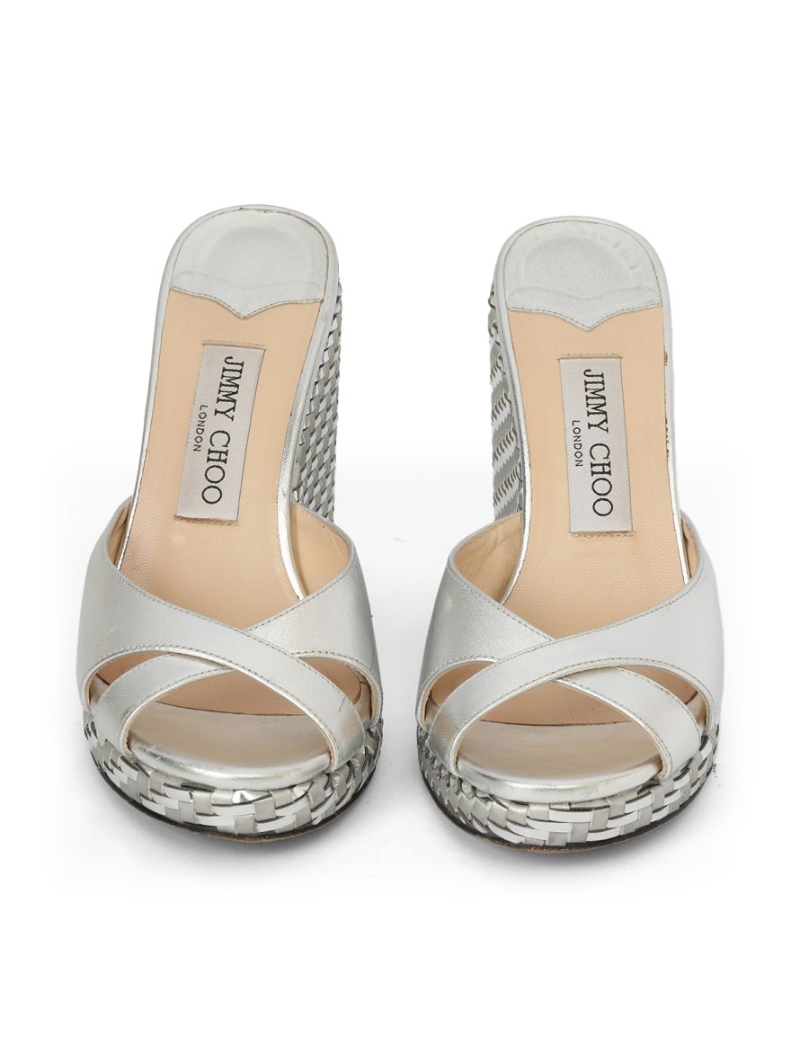 Silver Leather Prima Wedge Sandal - 37