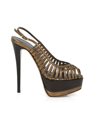 Copper Platform Peep Toe Sandals/Size-35EUR