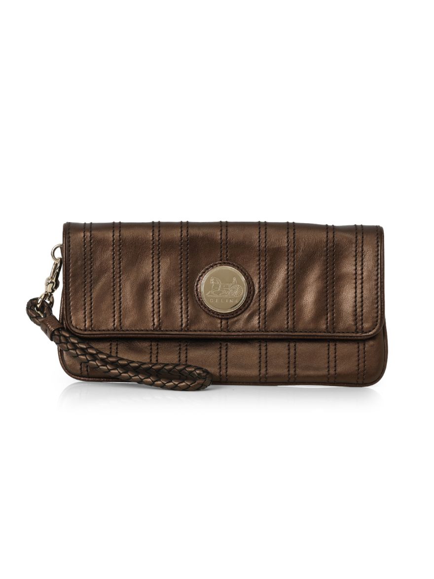 Bronze Striped Leather Clutch Small