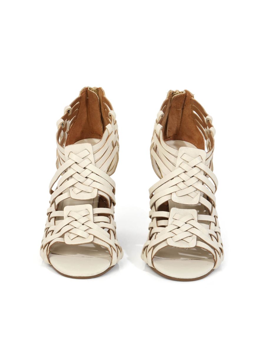 Nadia White Woven Leather Wedges/Size-5M