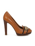 Tan Leather Gold Buckle Pumps/Size-5M